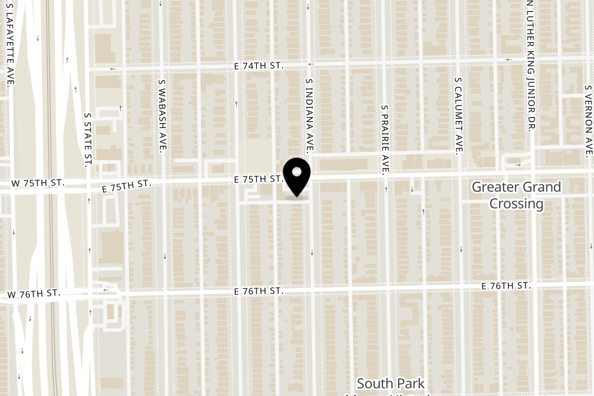 Map showing the location of No Sauce AZ Smokehouse on 133 E 75th St in Chicago
